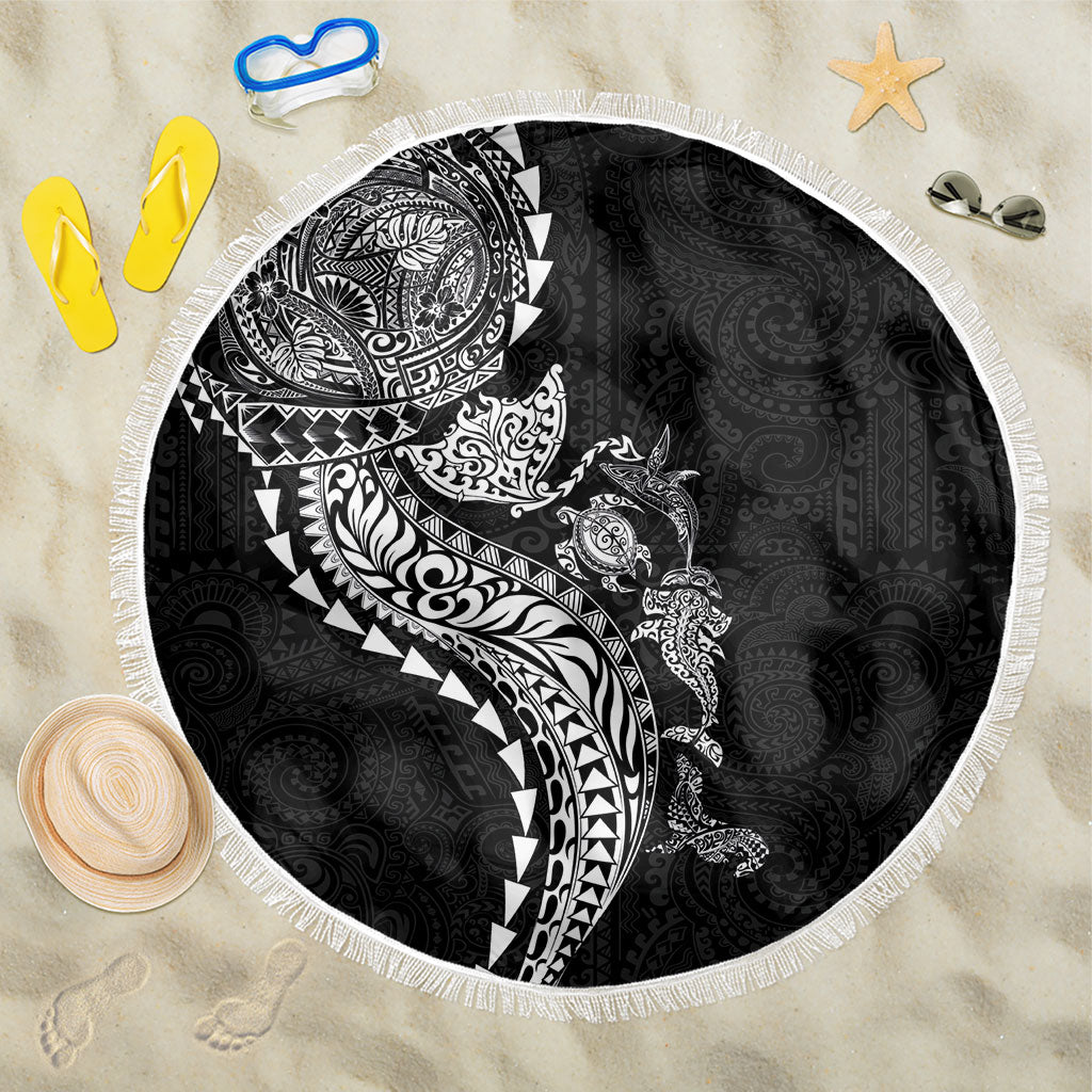 Hawaiian Kakau Tribal Sea Animals Tattoos Beach Blanket Black Color