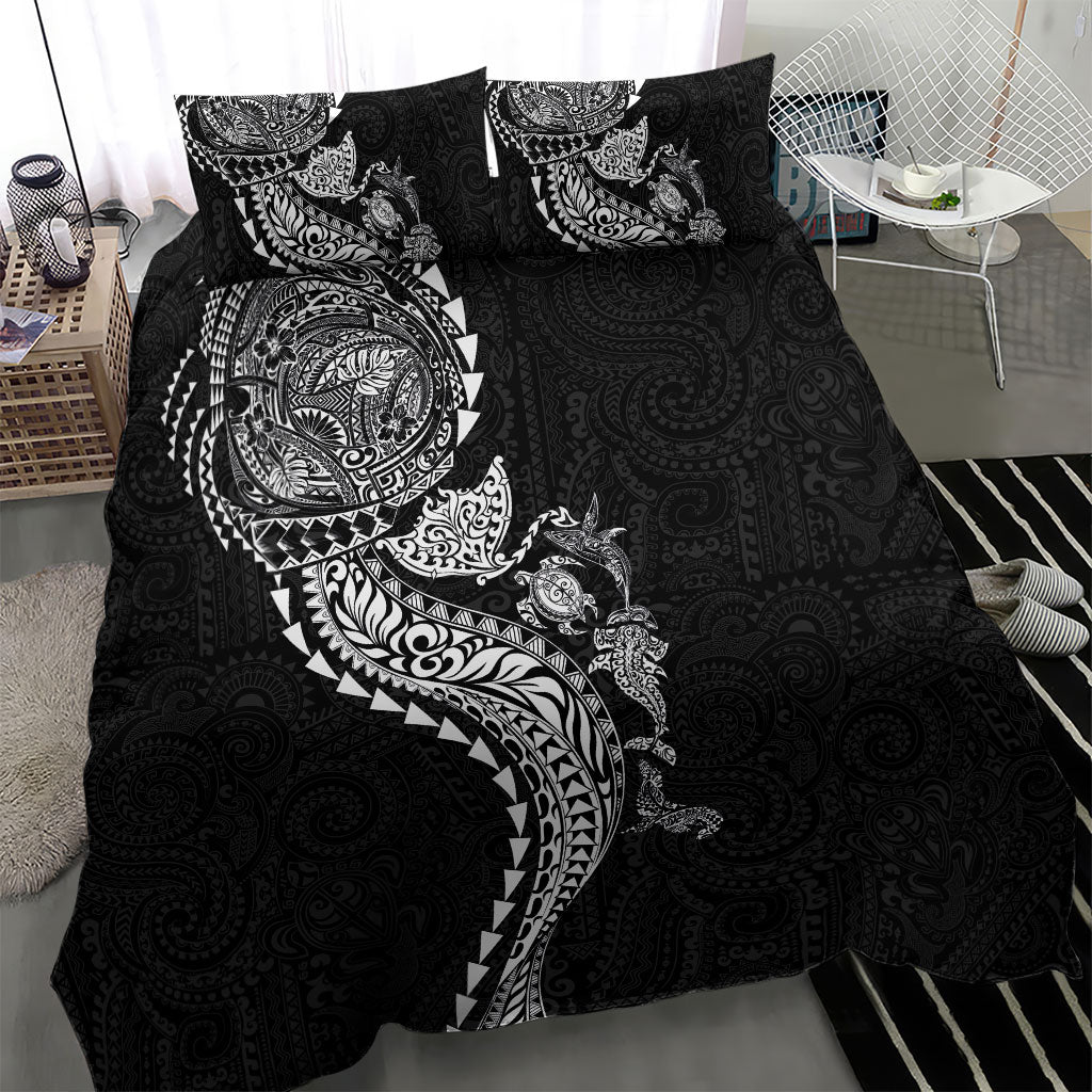Hawaiian Kakau Tribal Sea Animals Tattoos Bedding Set Black Color