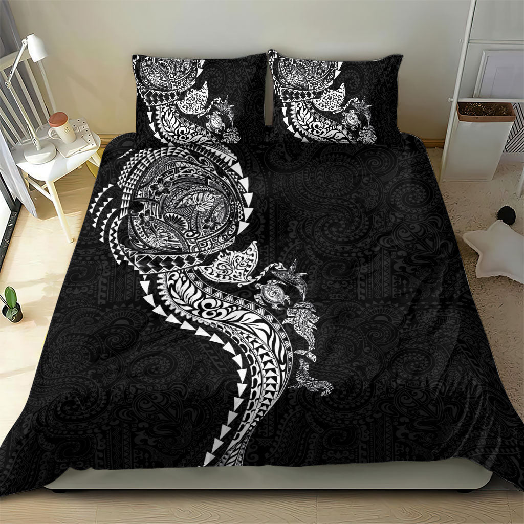 Hawaiian Kakau Tribal Sea Animals Tattoos Bedding Set Black Color