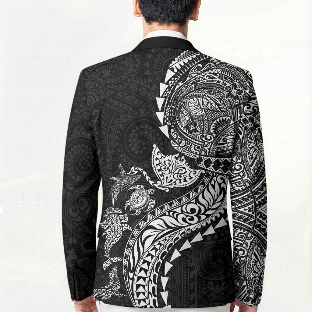 Hawaiian Kakau Tribal Sea Animals Tattoos Blazer Black Color