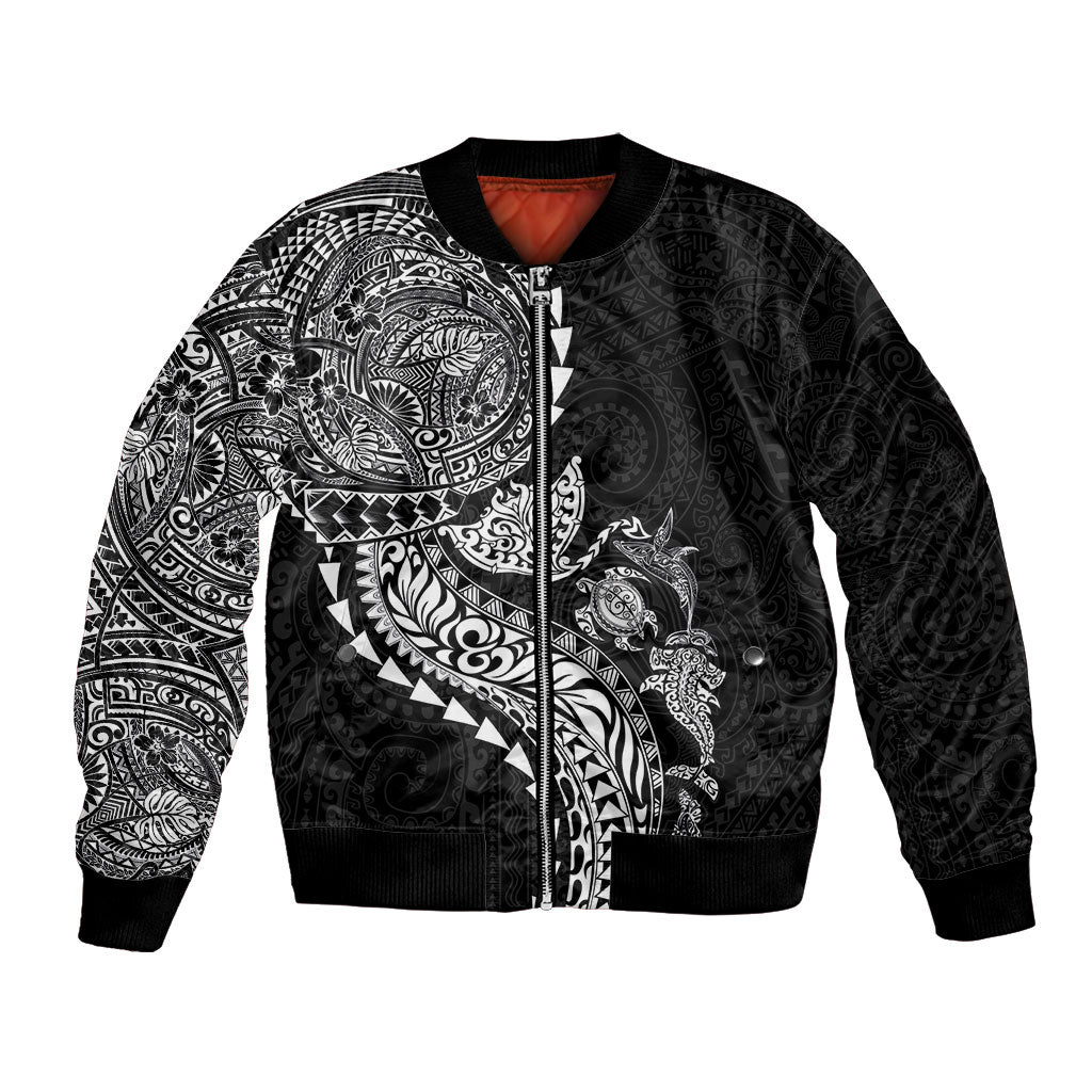 Hawaiian Kakau Tribal Sea Animals Tattoos Bomber Jacket Black Color