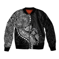 Hawaiian Kakau Tribal Sea Animals Tattoos Bomber Jacket Black Color