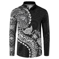 Hawaiian Kakau Tribal Sea Animals Tattoos Button Sweatshirt Black Color LT03 Black - Polynesian Pride