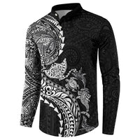 Hawaiian Kakau Tribal Sea Animals Tattoos Button Sweatshirt Black Color LT03 - Polynesian Pride