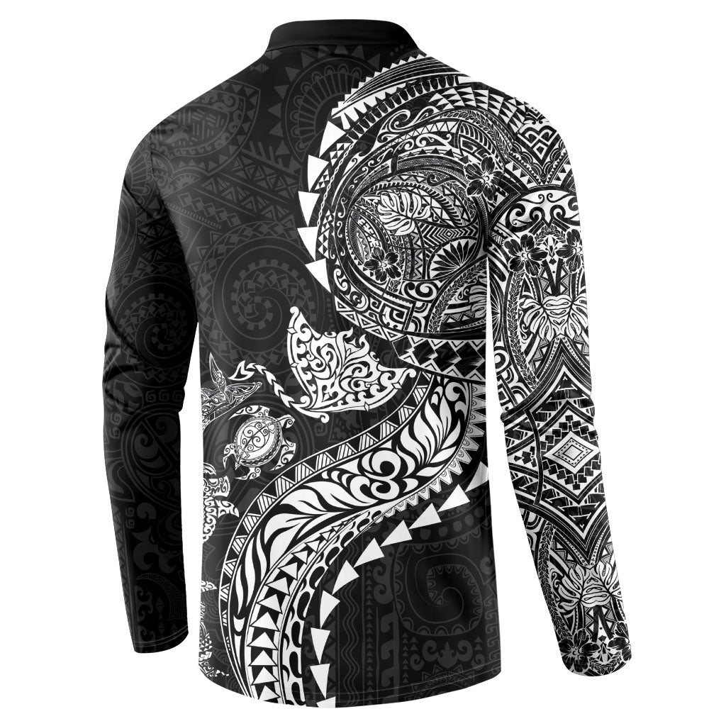 Hawaiian Kakau Tribal Sea Animals Tattoos Button Sweatshirt Black Color LT03 - Polynesian Pride