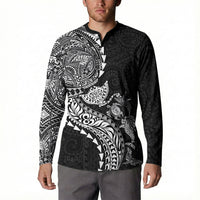 Hawaiian Kakau Tribal Sea Animals Tattoos Button Sweatshirt Black Color LT03 - Polynesian Pride