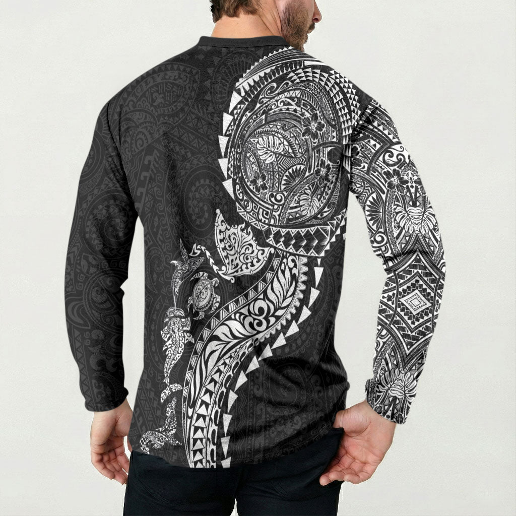 Hawaiian Kakau Tribal Sea Animals Tattoos Button Sweatshirt Black Color LT03 - Polynesian Pride