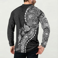 Hawaiian Kakau Tribal Sea Animals Tattoos Button Sweatshirt Black Color LT03 - Polynesian Pride