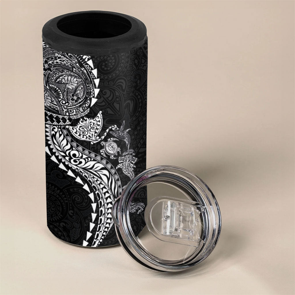 Hawaiian Kakau Tribal Sea Animals Tattoos 4 in 1 Can Cooler Tumbler Black Color
