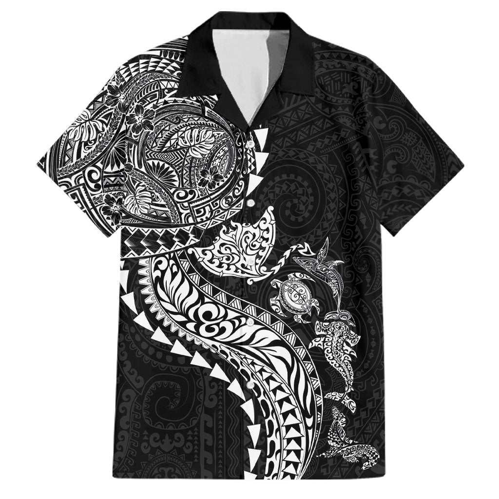 Hawaiian Kakau Tribal Sea Animals Tattoos Family Matching Mermaid Dress and Hawaiian Shirt Black Color
