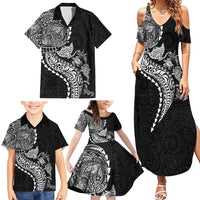Hawaiian Kakau Tribal Sea Animals Tattoos Family Matching Summer Maxi Dress and Hawaiian Shirt Black Color