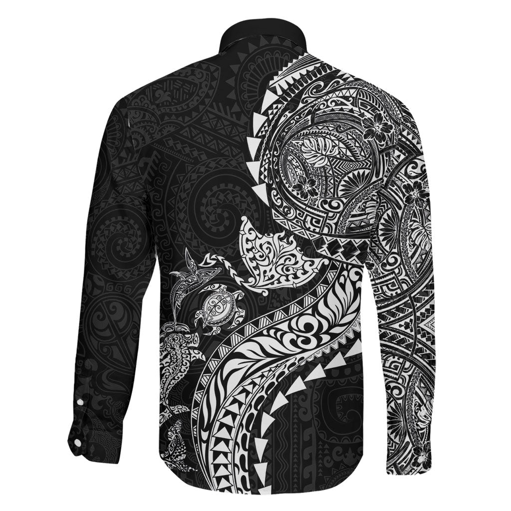 Hawaiian Kakau Tribal Sea Animals Tattoos Family Matching Summer Maxi Dress and Hawaiian Shirt Black Color