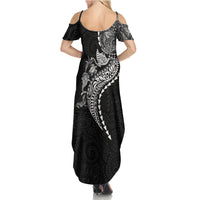 Hawaiian Kakau Tribal Sea Animals Tattoos Family Matching Summer Maxi Dress and Hawaiian Shirt Black Color