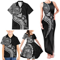 Hawaiian Kakau Tribal Sea Animals Tattoos Family Matching Tank Maxi Dress and Hawaiian Shirt Black Color