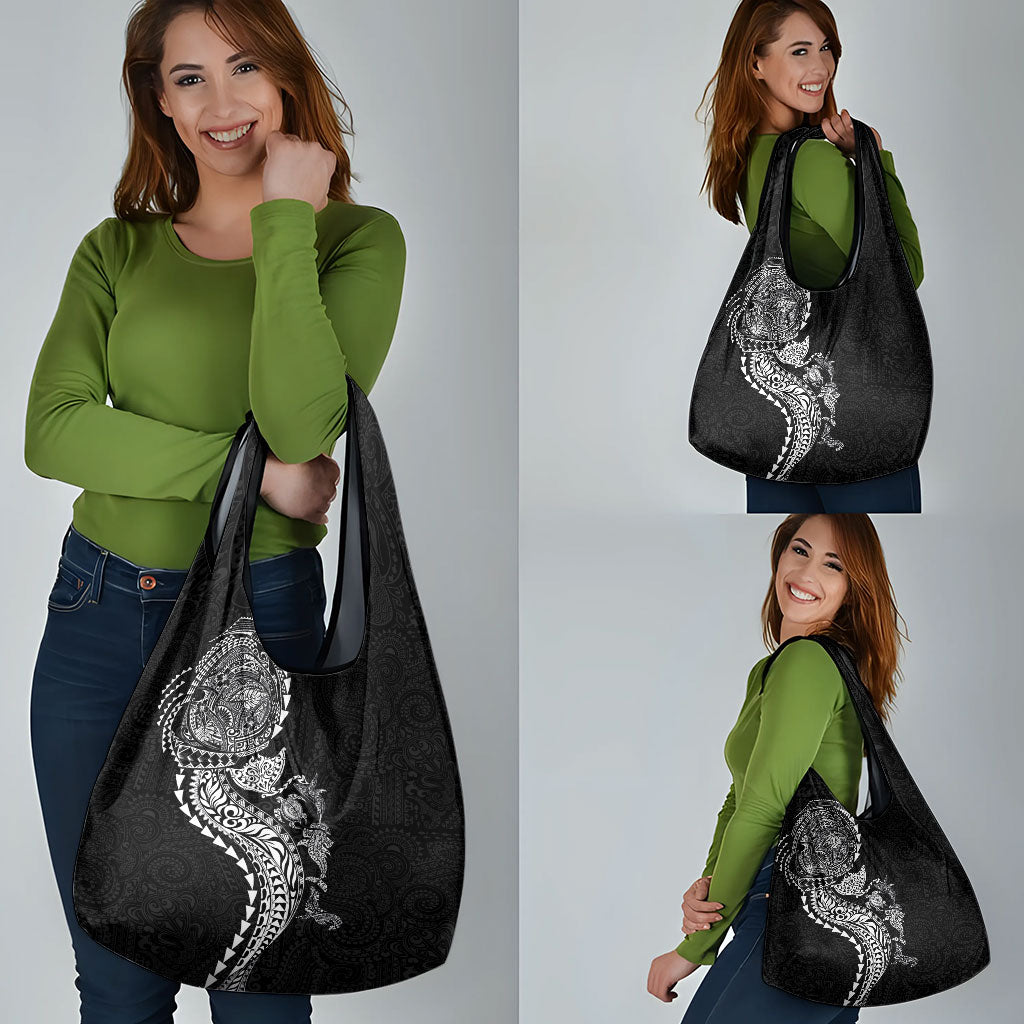 Hawaiian Kakau Tribal Sea Animals Tattoos Grocery Bag Black Color