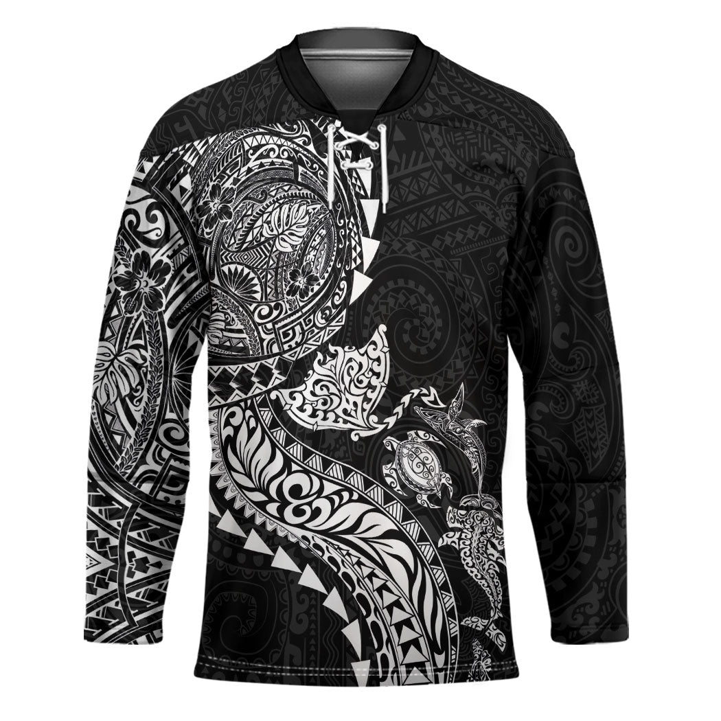 Hawaiian Kakau Tribal Sea Animals Tattoos Hockey Jersey Black Color