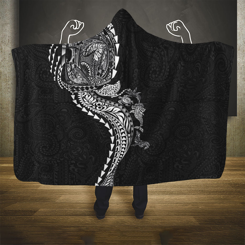 Hawaiian Kakau Tribal Sea Animals Tattoos Hooded Blanket Black Color LT03 - Polynesian Pride