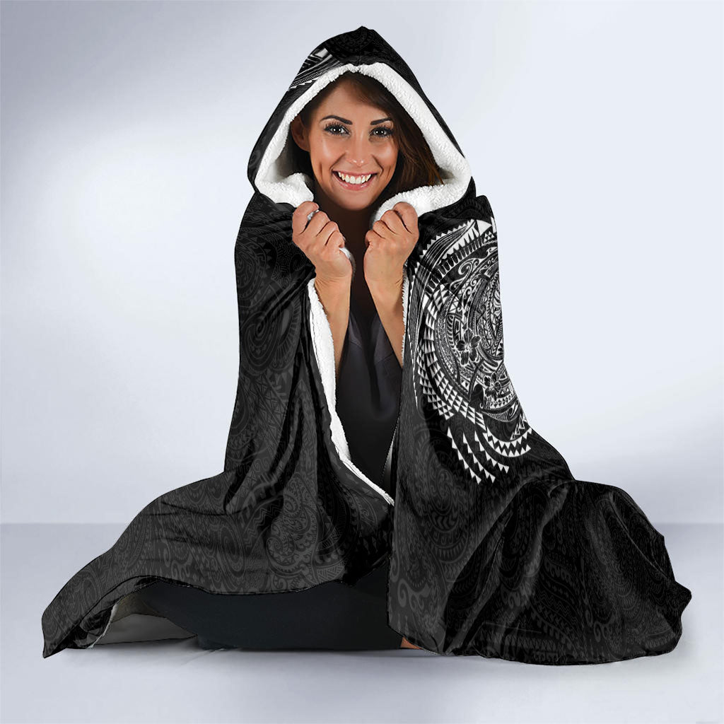 Hawaiian Kakau Tribal Sea Animals Tattoos Hooded Blanket Black Color LT03 - Polynesian Pride