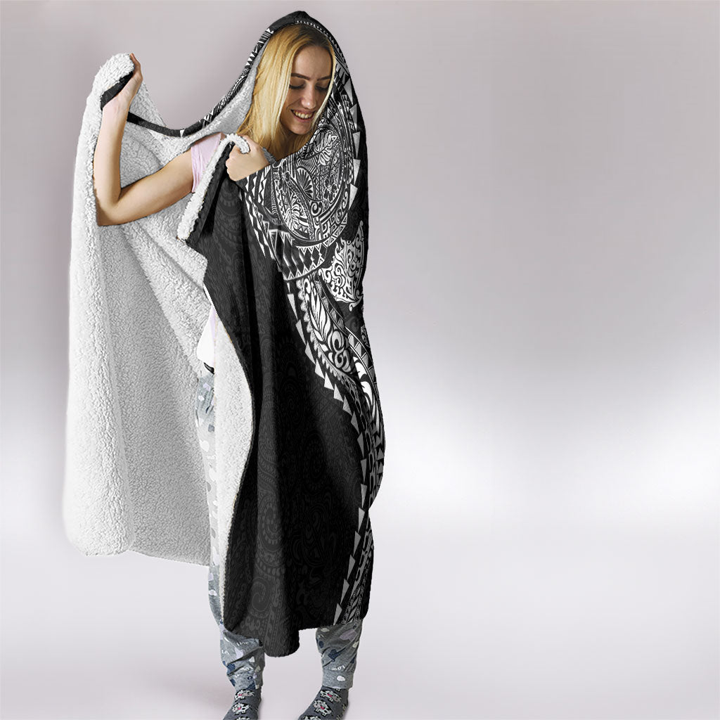 Hawaiian Kakau Tribal Sea Animals Tattoos Hooded Blanket Black Color LT03 - Polynesian Pride