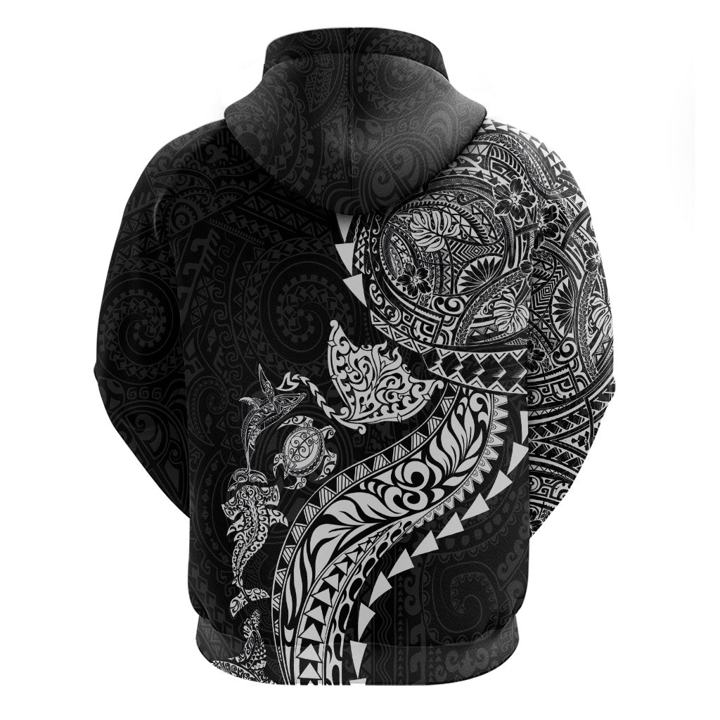Hawaiian Kakau Tribal Sea Animals Tattoos Hoodie Black Color