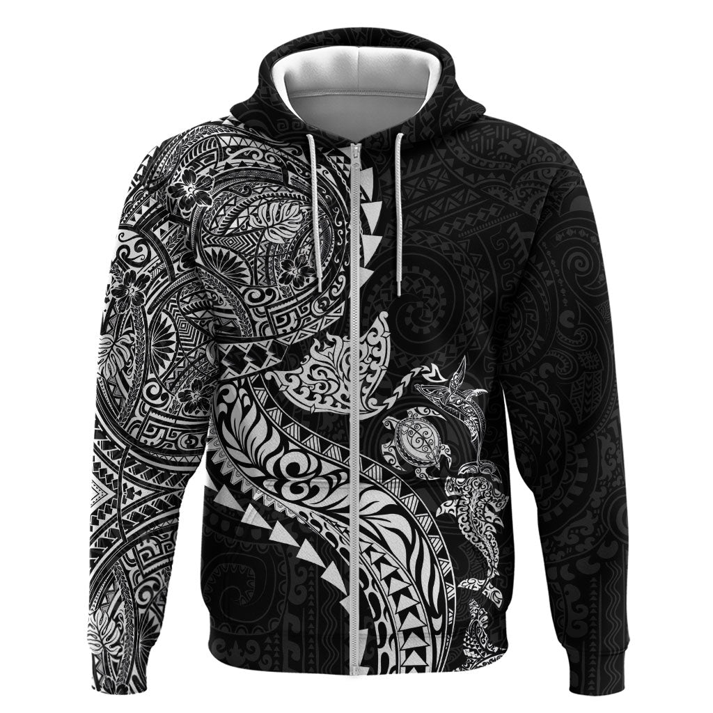 Hawaiian Kakau Tribal Sea Animals Tattoos Hoodie Black Color