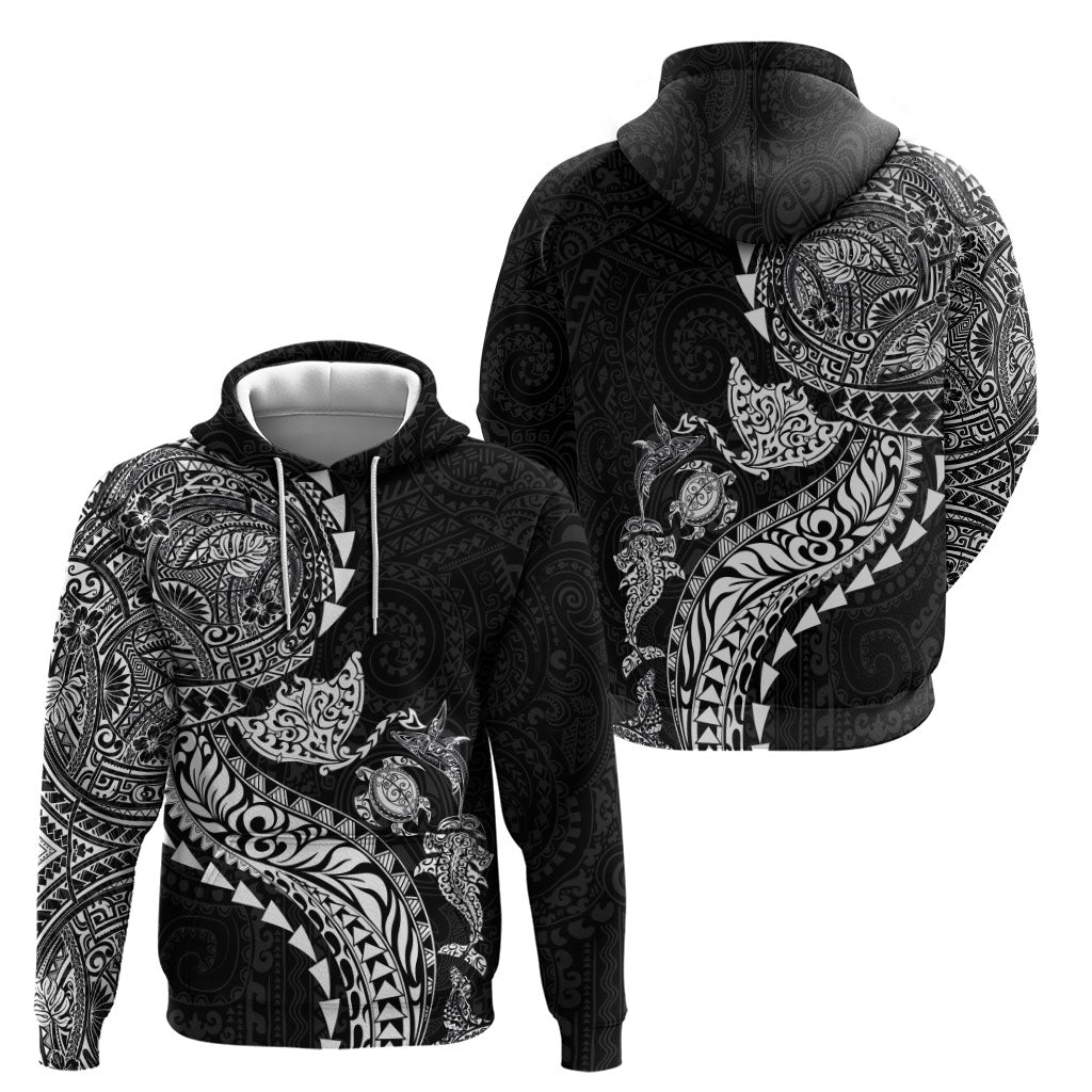 Hawaiian Kakau Tribal Sea Animals Tattoos Hoodie Black Color