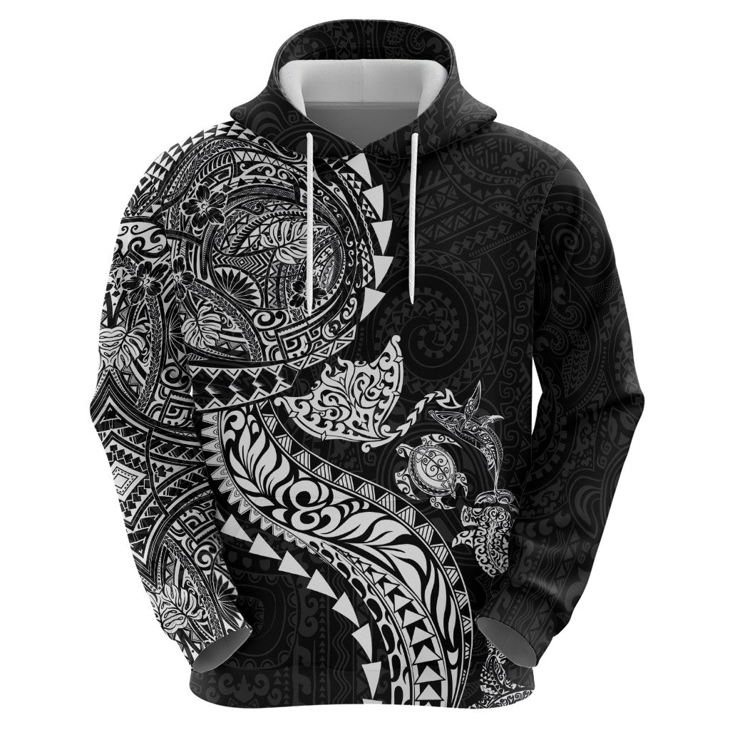 Hawaiian Kakau Tribal Sea Animals Tattoos Hoodie Black Color