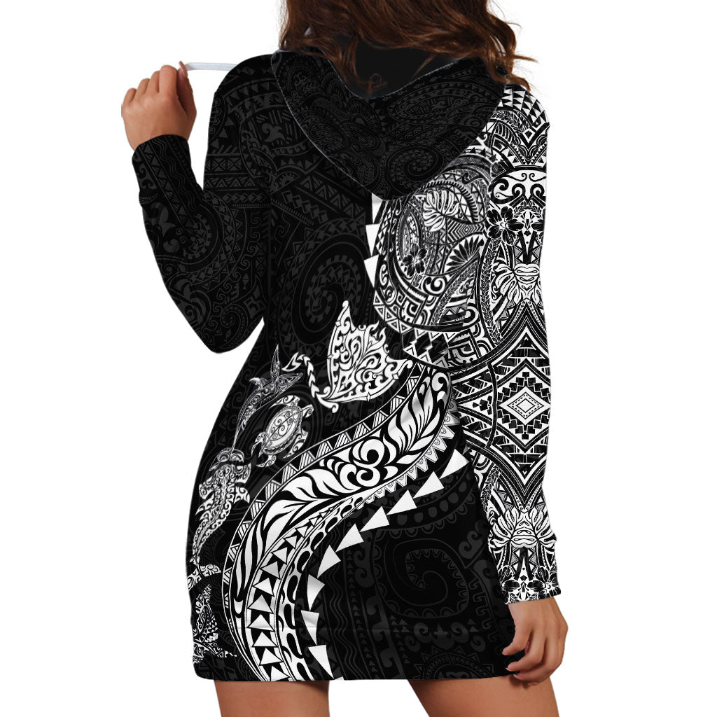 Hawaiian Kakau Tribal Sea Animals Tattoos Hoodie Dress Black Color