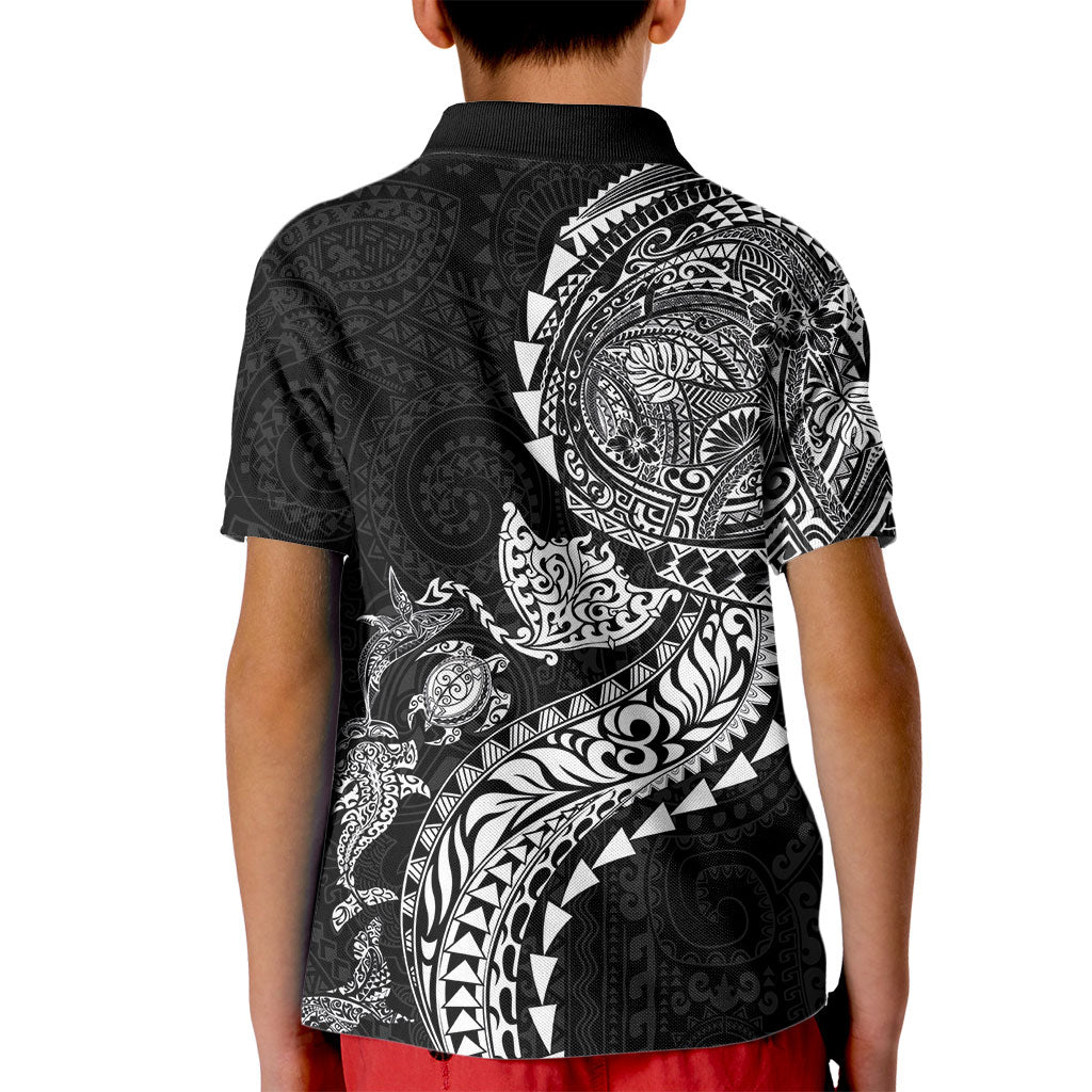 Hawaiian Kakau Tribal Sea Animals Tattoos Kid Polo Shirt Black Color