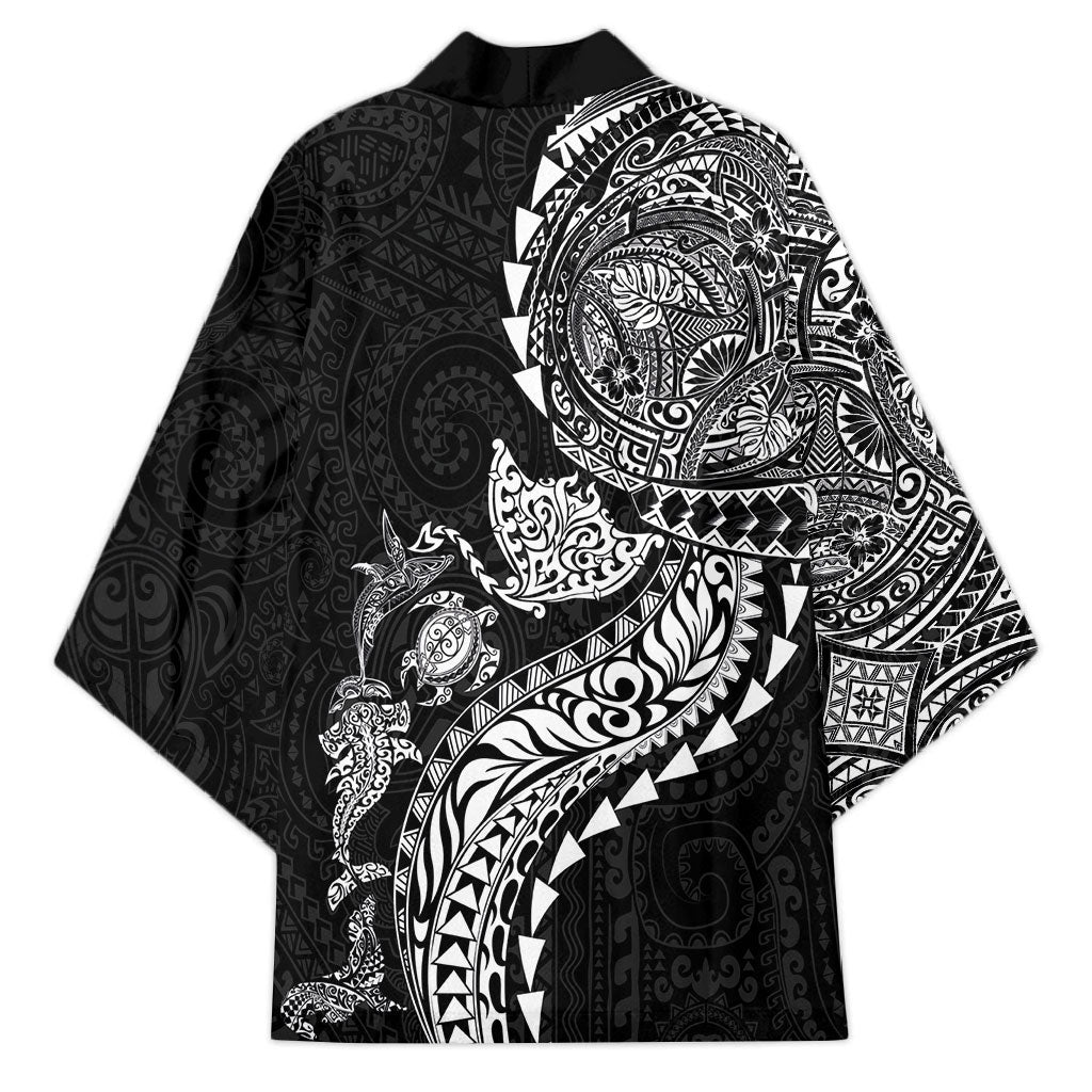 Hawaiian Kakau Tribal Sea Animals Tattoos Kimono Black Color