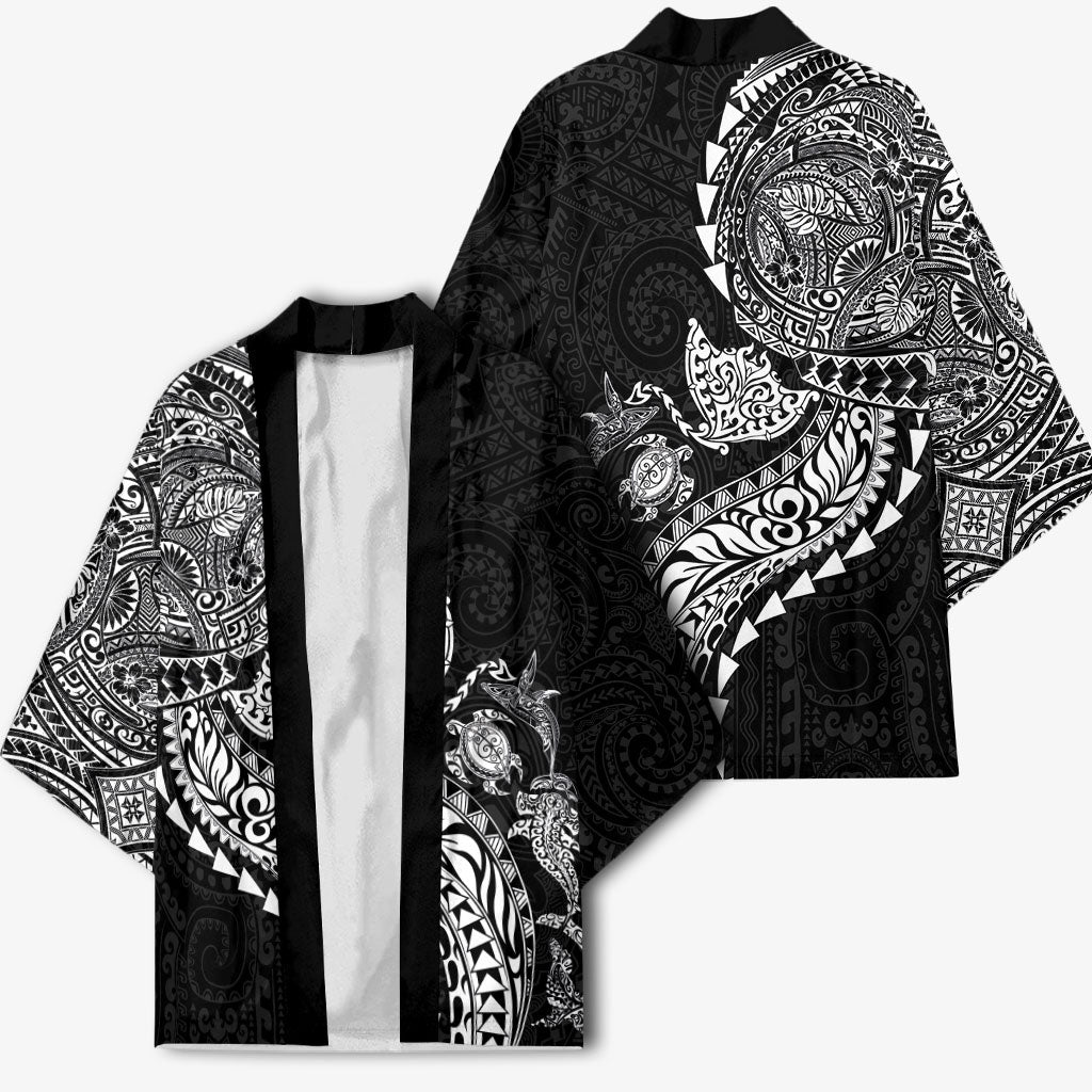 Hawaiian Kakau Tribal Sea Animals Tattoos Kimono Black Color