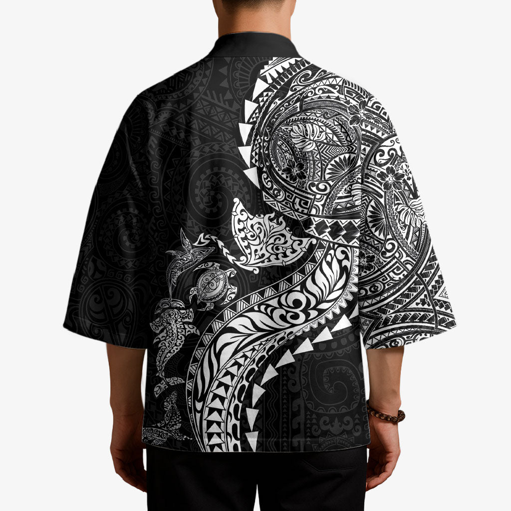 Hawaiian Kakau Tribal Sea Animals Tattoos Kimono Black Color
