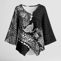 Hawaiian Kakau Tribal Sea Animals Tattoos Kimono Sleeve Blouse Black Color