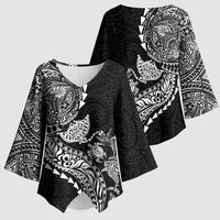 Hawaiian Kakau Tribal Sea Animals Tattoos Kimono Sleeve Blouse Black Color