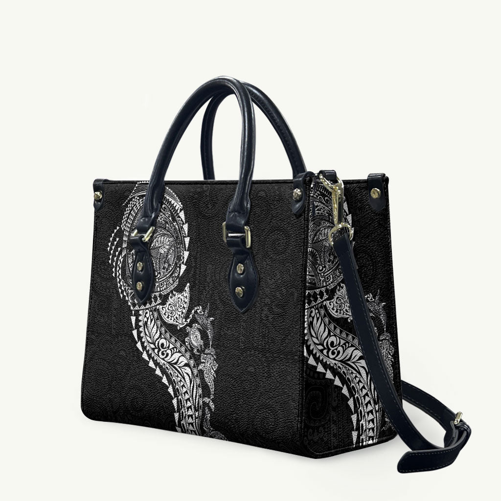 Hawaiian Kakau Tribal Sea Animals Tattoos Leather Bag Black Color