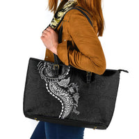 Hawaiian Kakau Tribal Sea Animals Tattoos Leather Tote Bag Black Color LT03 Black - Polynesian Pride