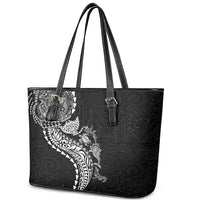 Hawaiian Kakau Tribal Sea Animals Tattoos Leather Tote Bag Black Color LT03 - Polynesian Pride