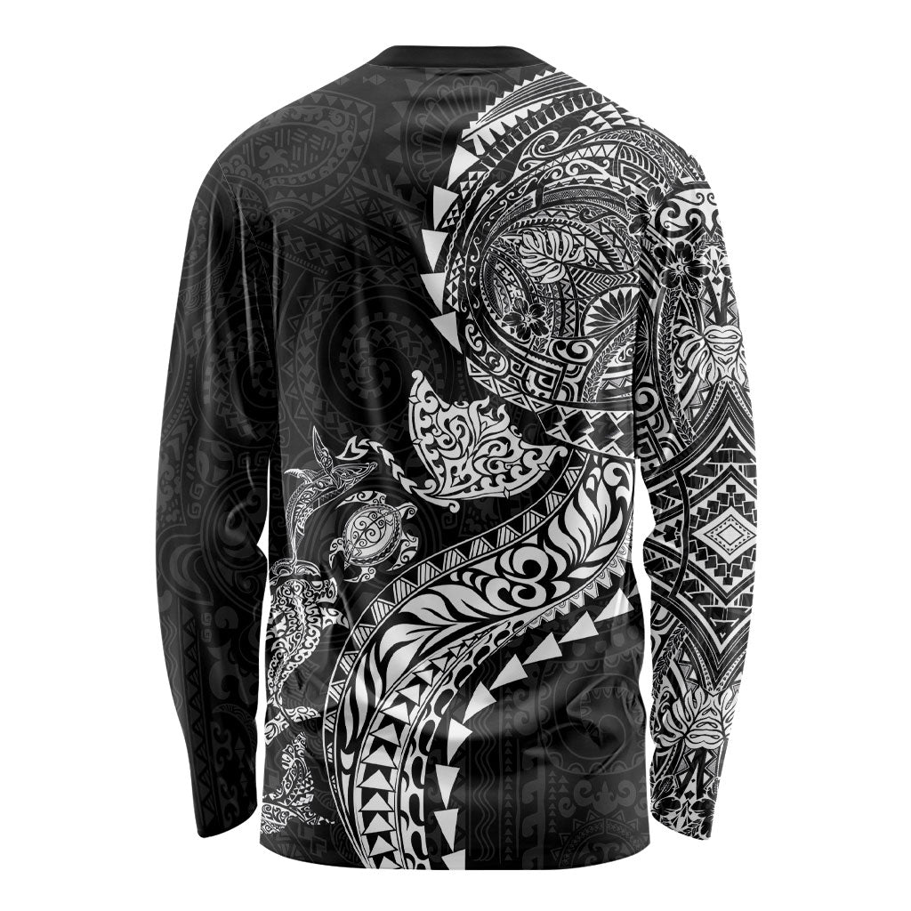 Hawaiian Kakau Tribal Sea Animals Tattoos Long Sleeve Shirt Black Color