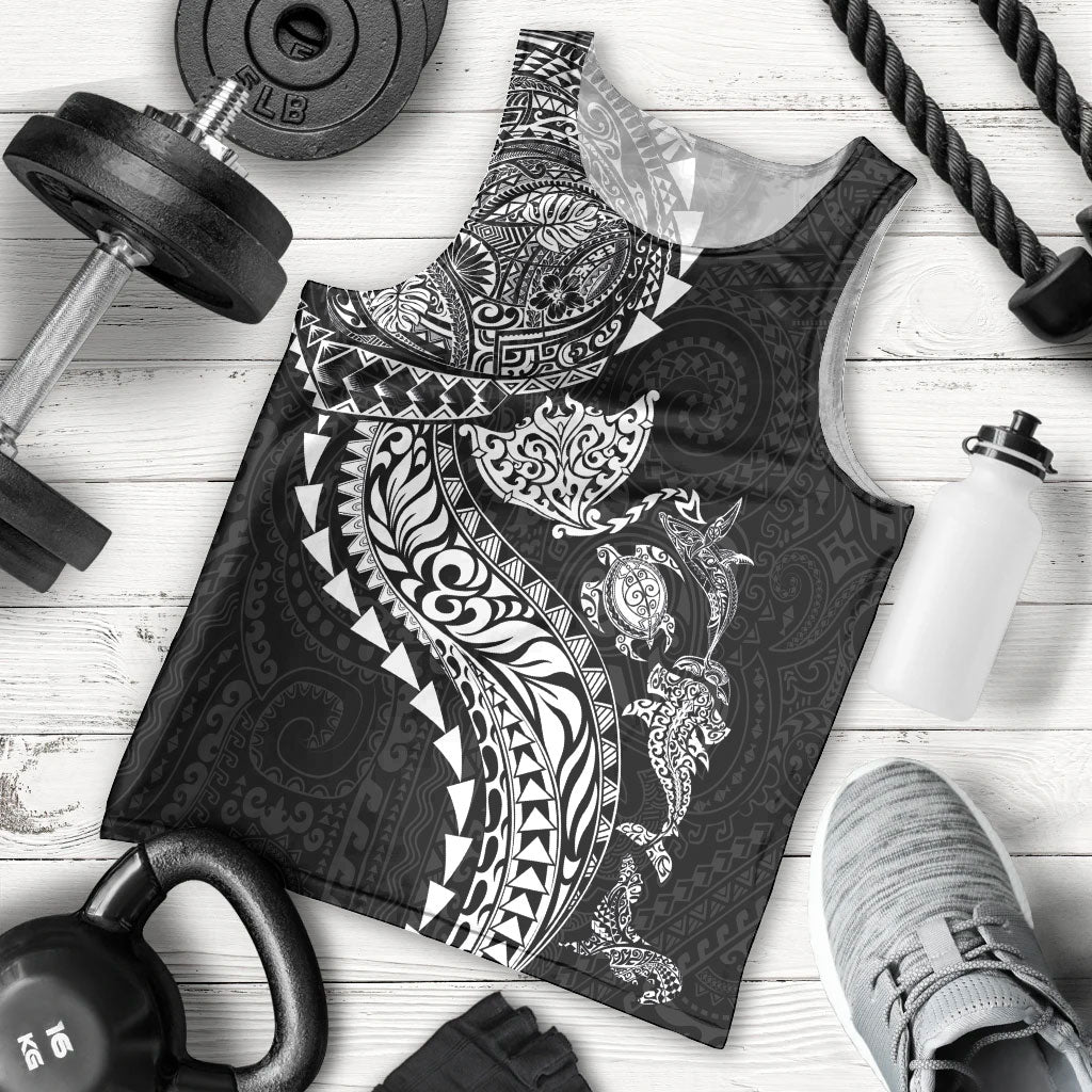 Hawaiian Kakau Tribal Sea Animals Tattoos Men Tank Top Black Color