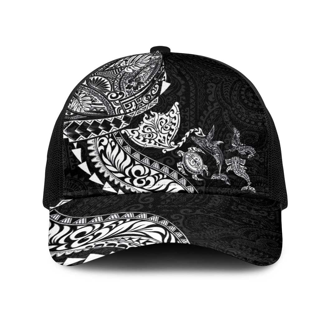 Hawaiian Kakau Tribal Sea Animals Tattoos Mesh Trucker Cap Black Color