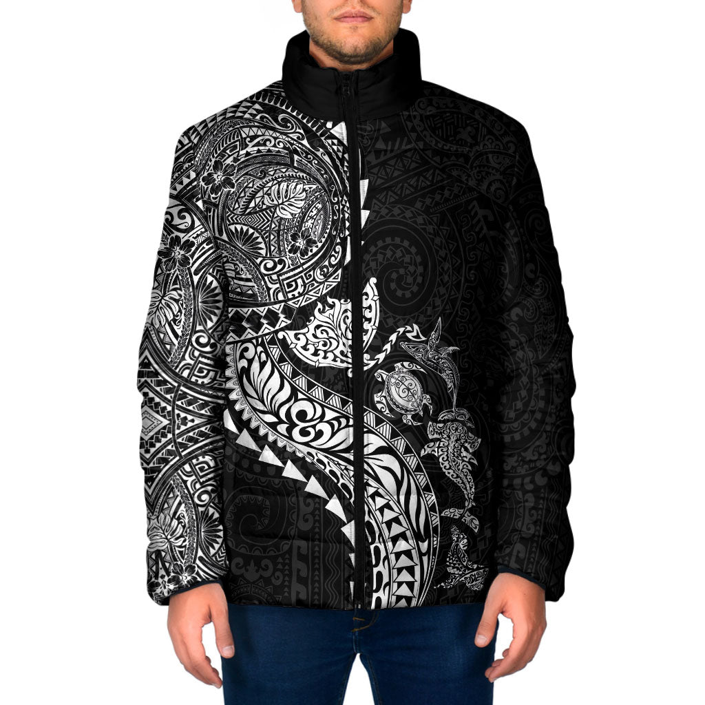 Hawaiian Kakau Tribal Sea Animals Tattoos Padded Jacket Black Color