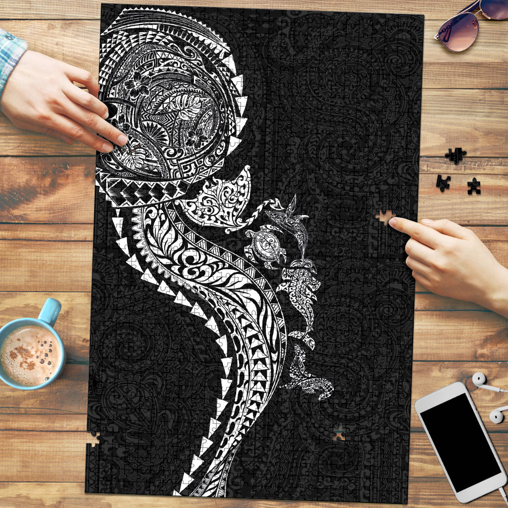 Hawaiian Kakau Tribal Sea Animals Tattoos Puzzle Black Color