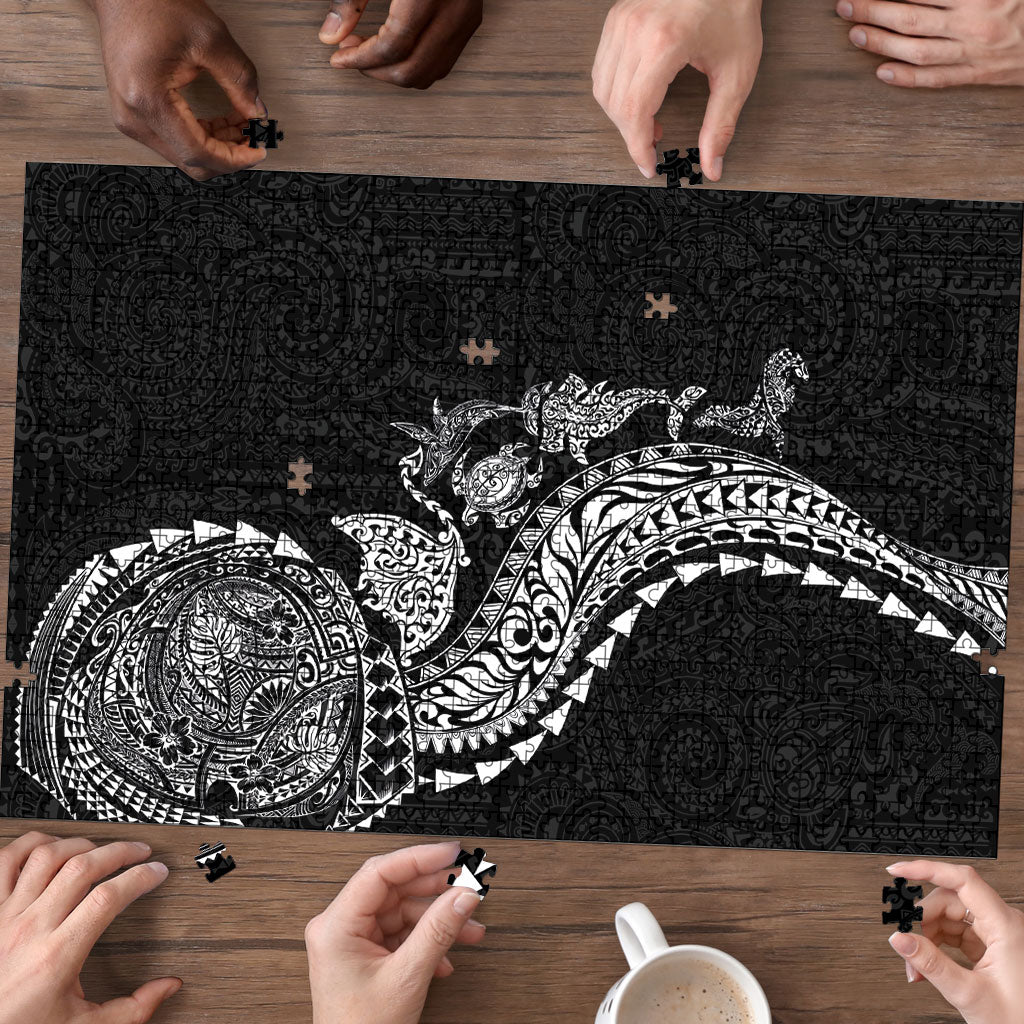 Hawaiian Kakau Tribal Sea Animals Tattoos Puzzle Black Color