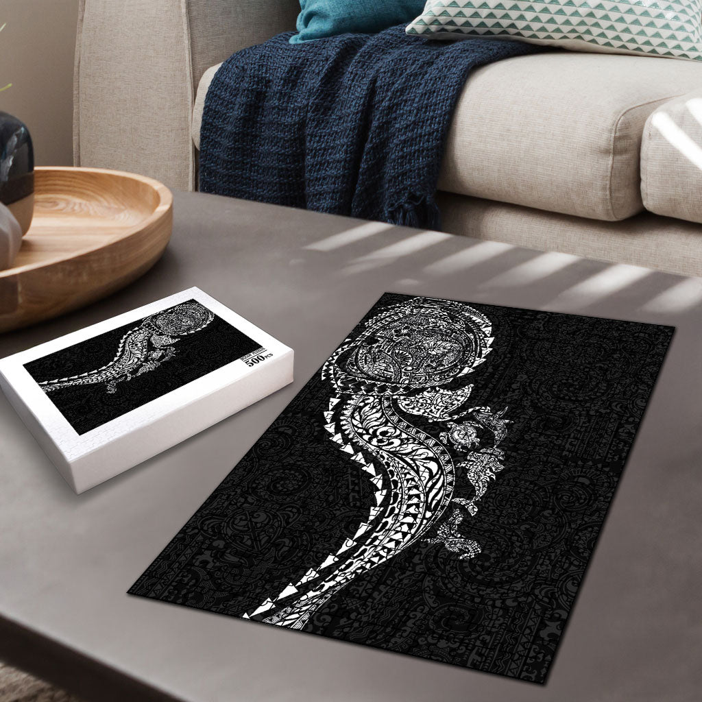 Hawaiian Kakau Tribal Sea Animals Tattoos Puzzle Black Color