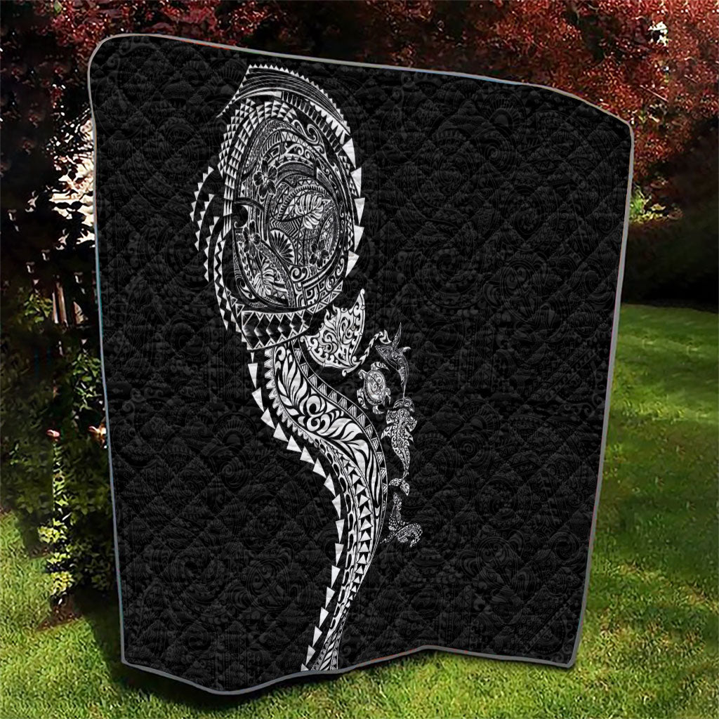 Hawaiian Kakau Tribal Sea Animals Tattoos Quilt Black Color
