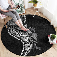 Hawaiian Kakau Tribal Sea Animals Tattoos Round Carpet Black Color