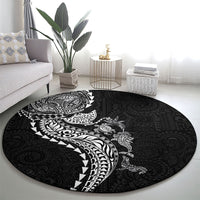 Hawaiian Kakau Tribal Sea Animals Tattoos Round Carpet Black Color