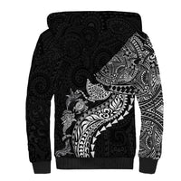 Hawaiian Kakau Tribal Sea Animals Tattoos Sherpa Hoodie Black Color