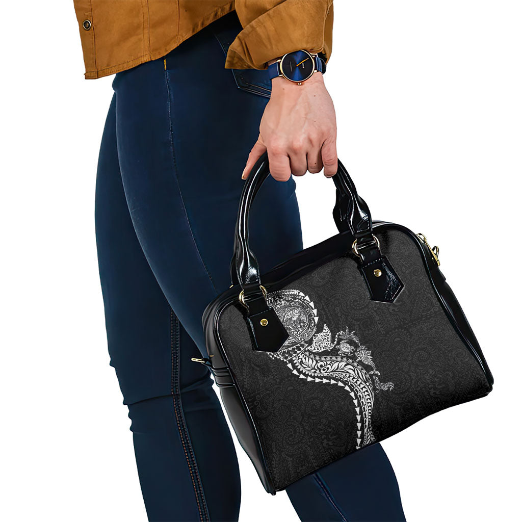 Hawaiian Kakau Tribal Sea Animals Tattoos Shoulder Handbag Black Color