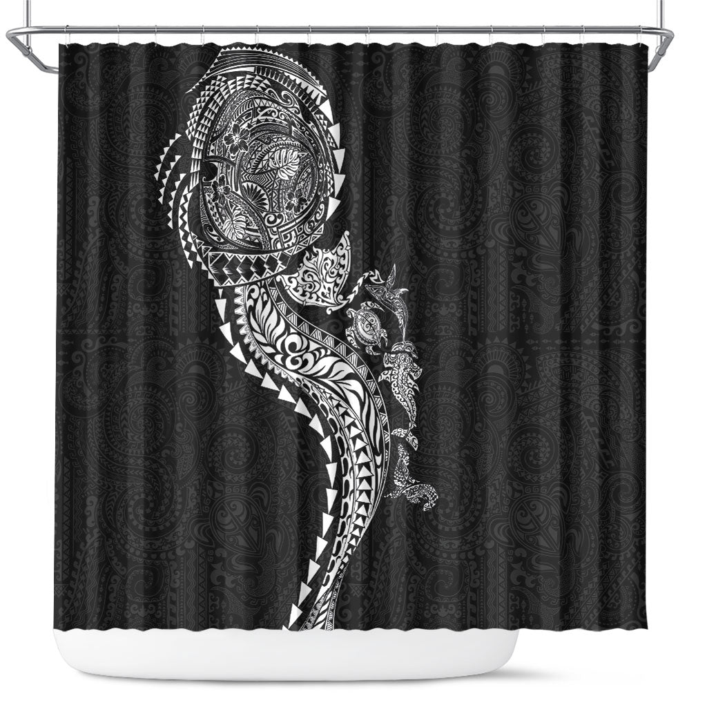 Hawaiian Kakau Tribal Sea Animals Tattoos Shower Curtain Black Color LT03 Black - Polynesian Pride